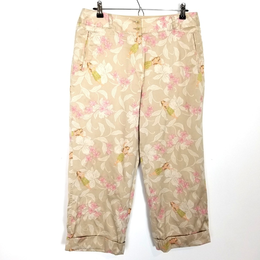 Tommy Bahama Floral capri Pants with little hula girls adorable!